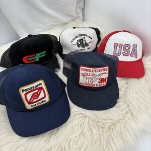 Vintage Trucker Hat‎ Lot (5) Snapback Cap Made In USA Patch Advertising Logo